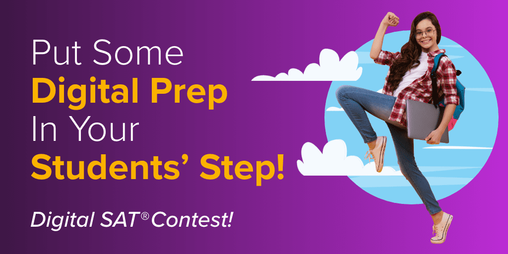 An invitation to join a school prep contest for students, featuring a person running on clouds.