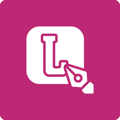 Logo of a pen nib drawing the letter L in a white rounded square on a purple background.