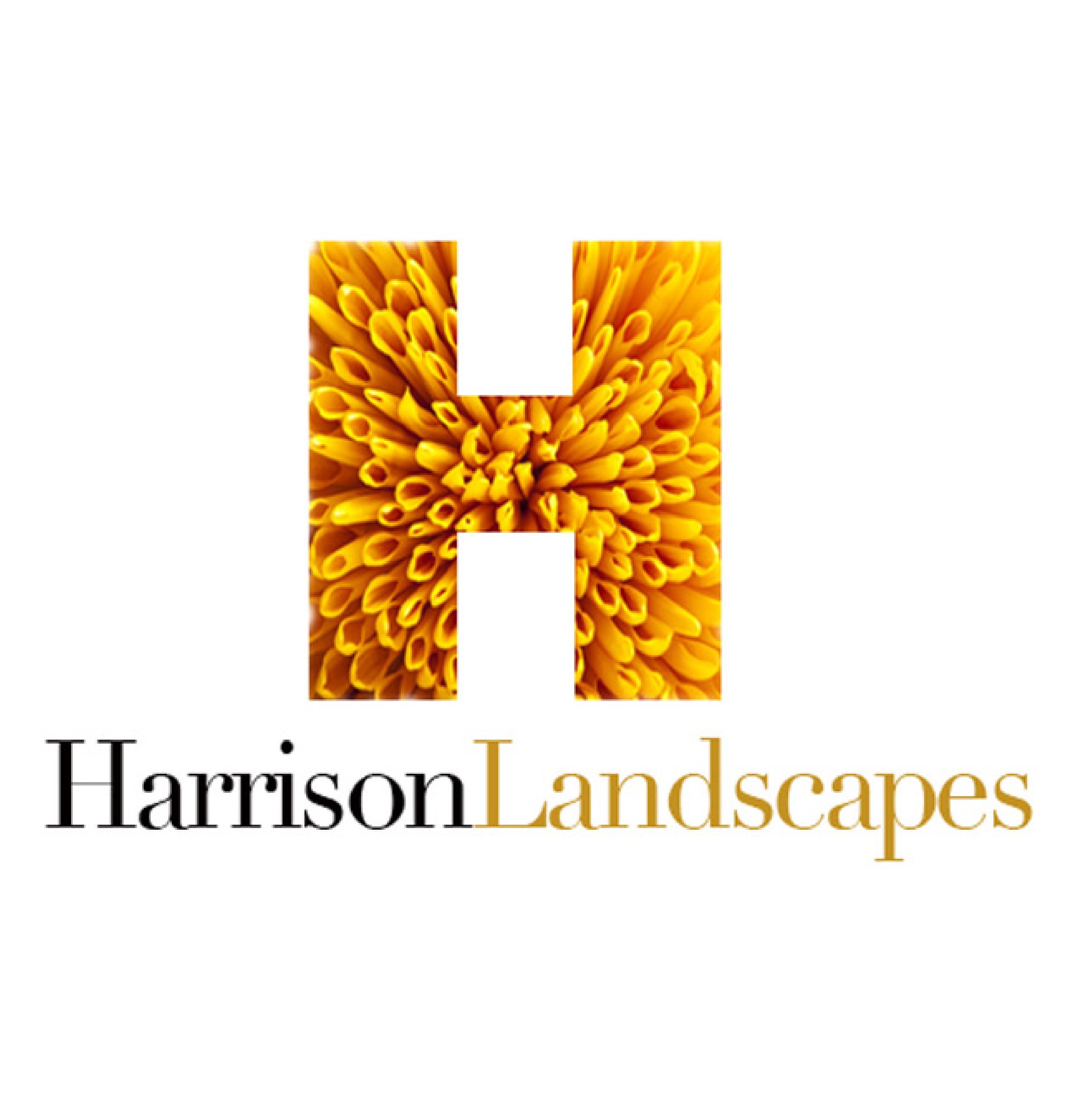 Logo with a textured 'H' and text 'Harrison Landscapes'.