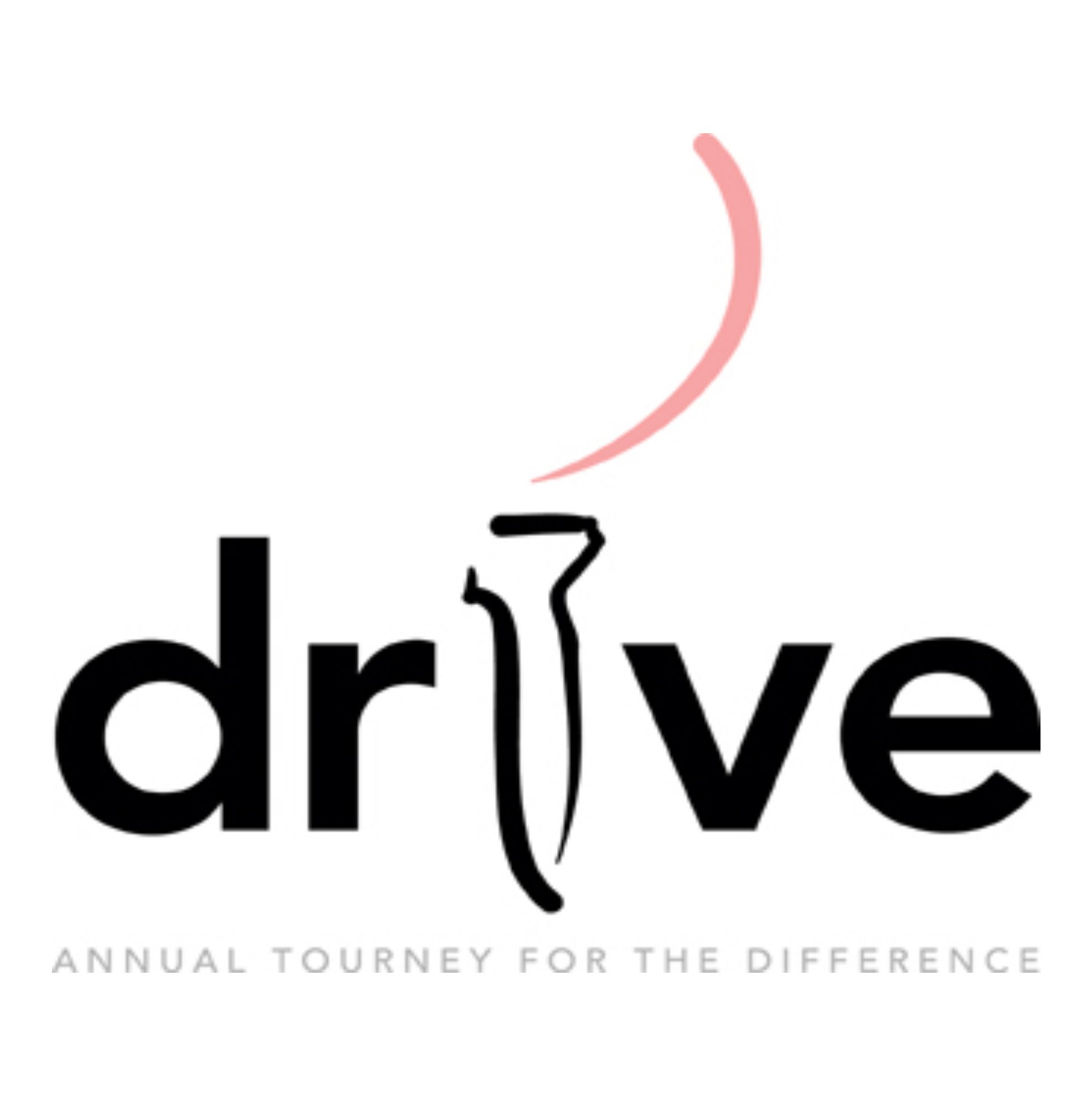 Logo for Drive annual charity golf tournament with stylized golf tee and ball.