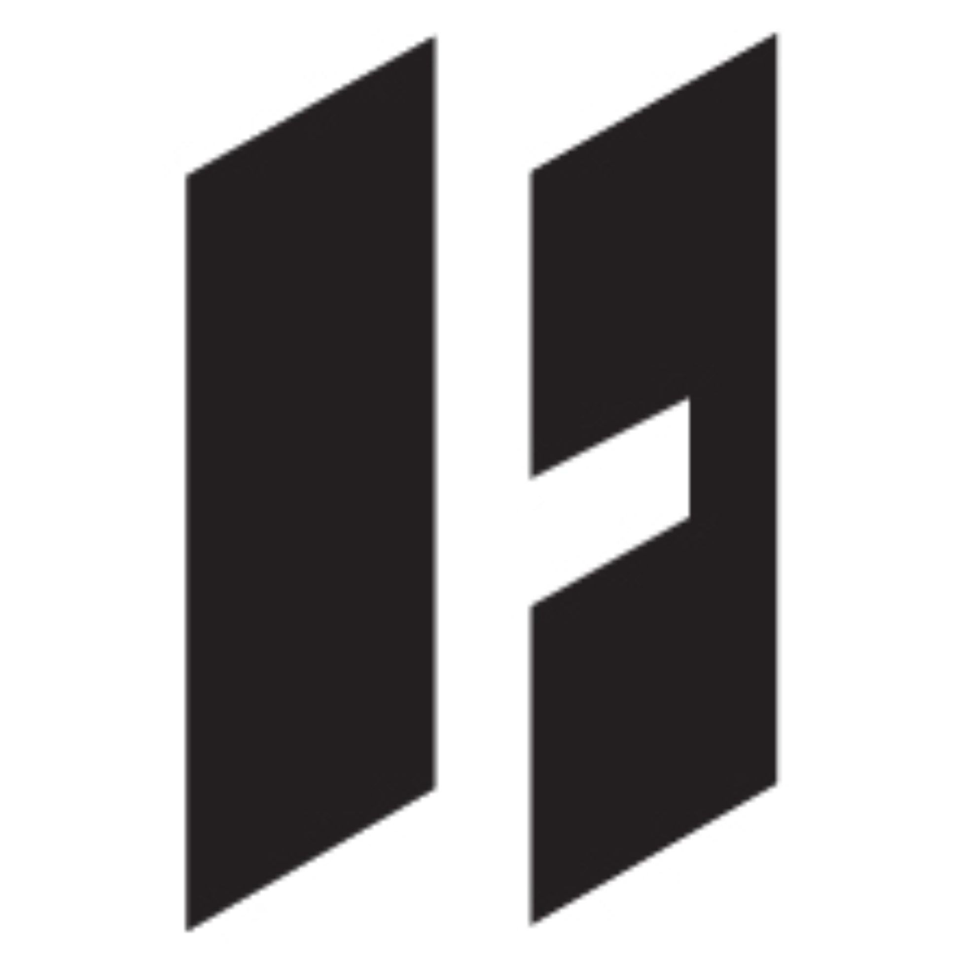 Minimalist black and white geometric logo with two vertical shapes.